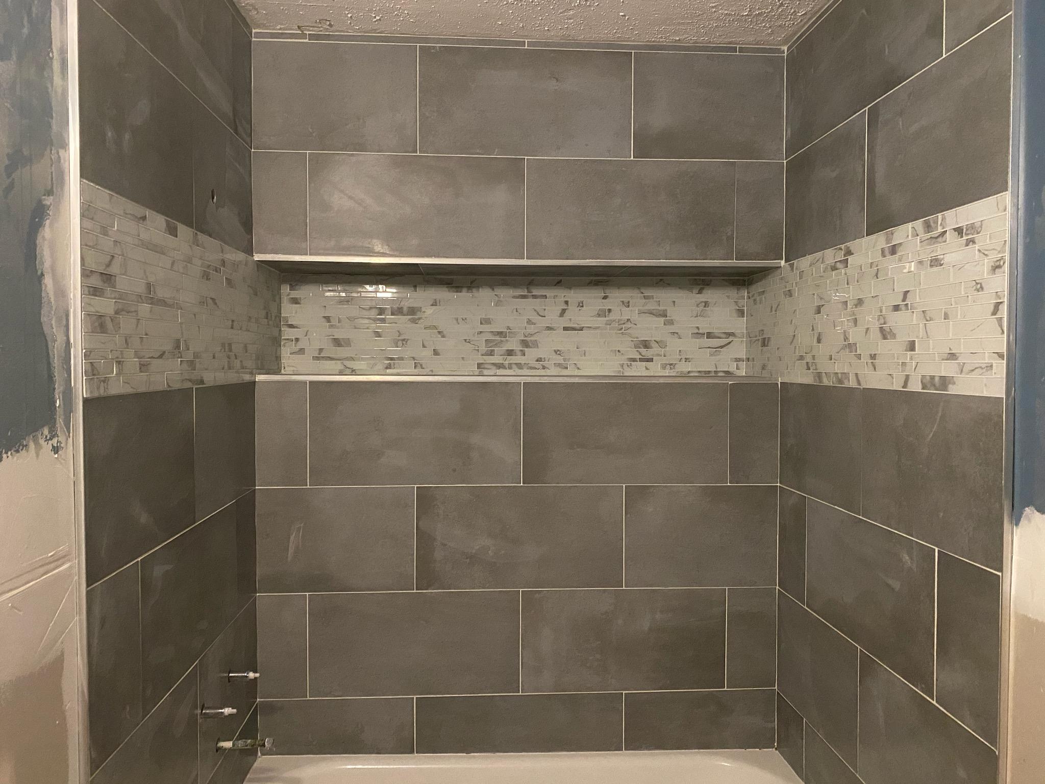 Custom Tub Surround — Extra Large Niche with Glass Tile Inlay